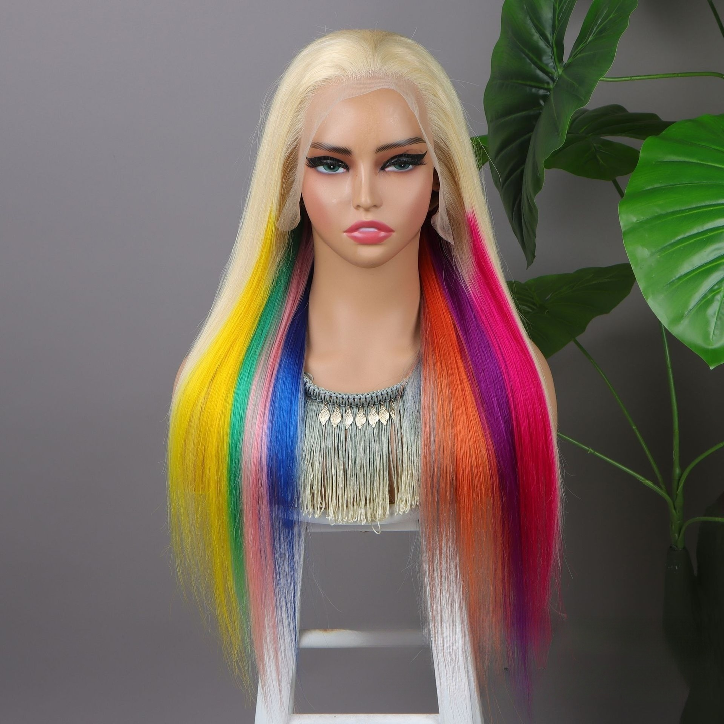 Rainbow mixed color wig 13*4