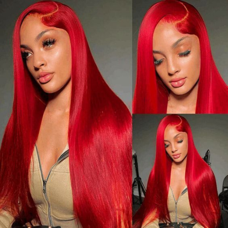 RED# straight lace frontal human hair wig