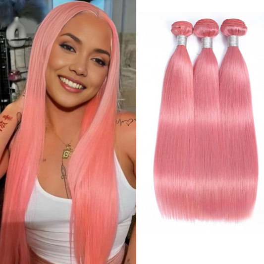 Pink 100% human hair STW bundles straight