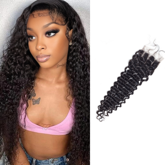 4*4  deep wave lace closure remy hair