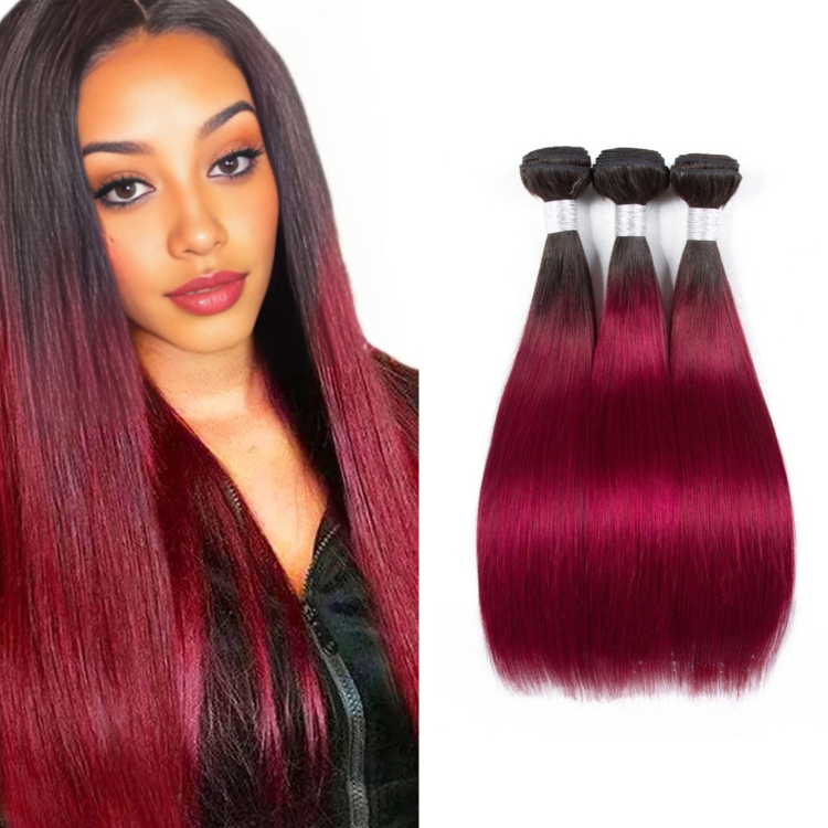 T1B/bug burgundy ombre bundles human hair straight