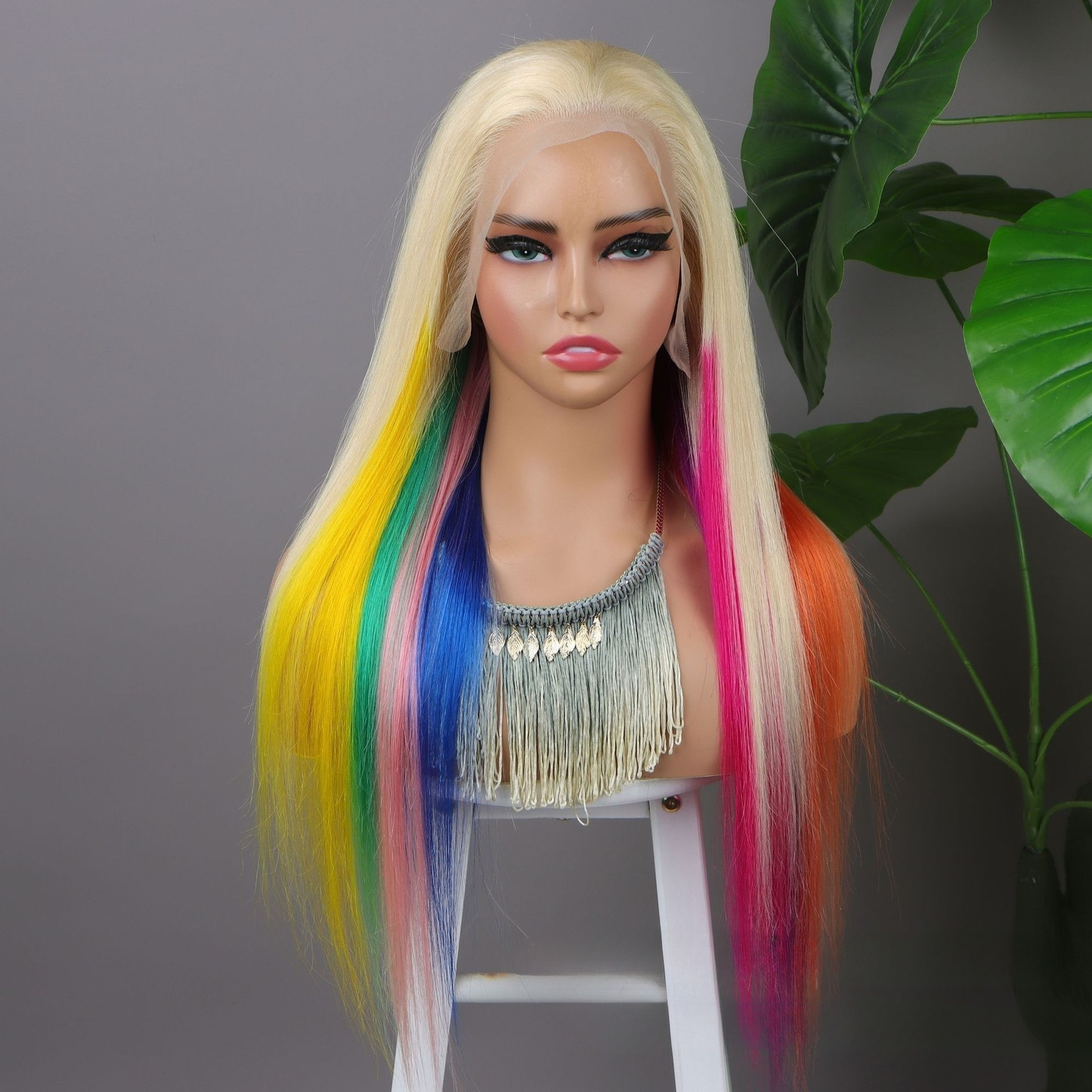 Rainbow mixed color wig 13*4