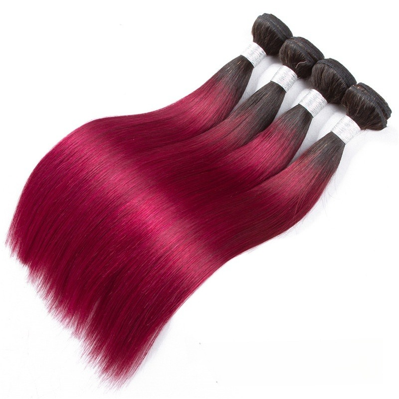 T1B/bug burgundy ombre bundles human hair straight