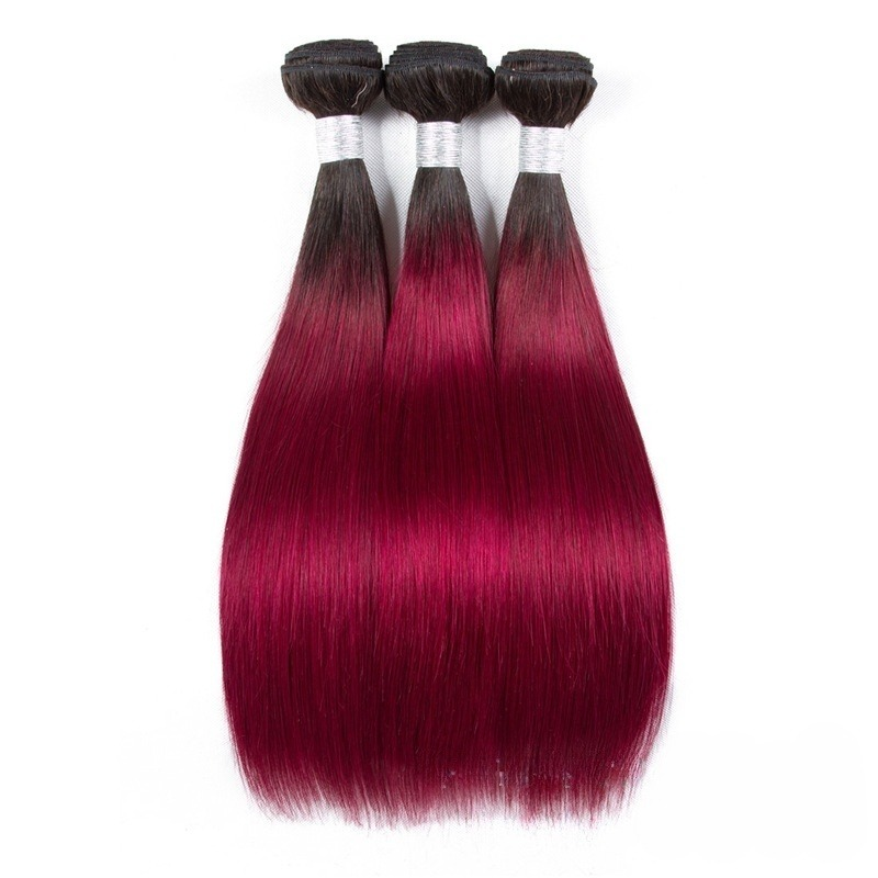 T1B/bug burgundy ombre bundles human hair straight