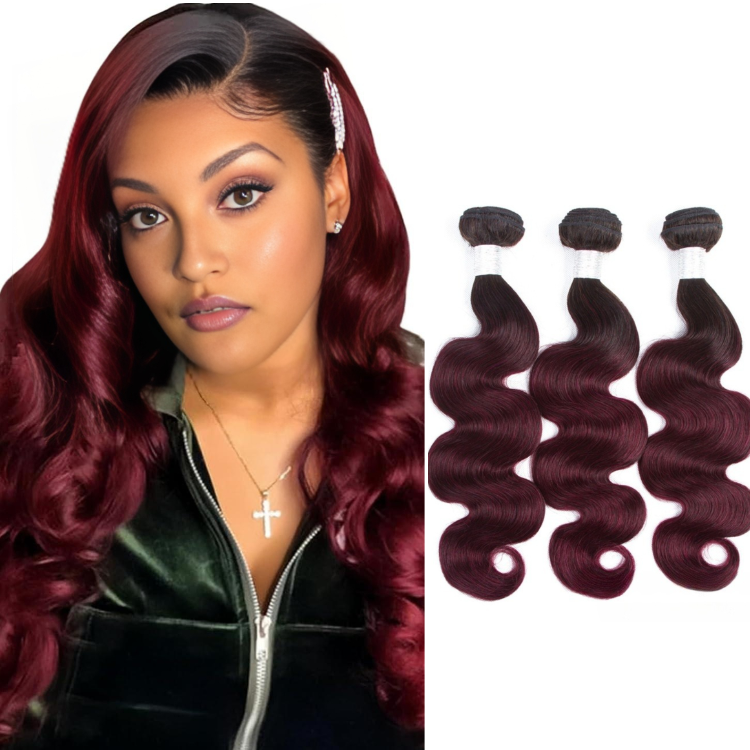 1b/99j 2 tone black to burgundy human hair body wave