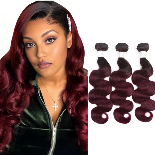 1b/99j 2 tone black to burgundy human hair body wave