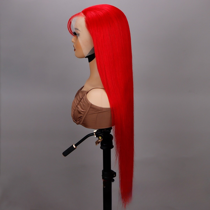 RED# straight lace frontal human hair wig