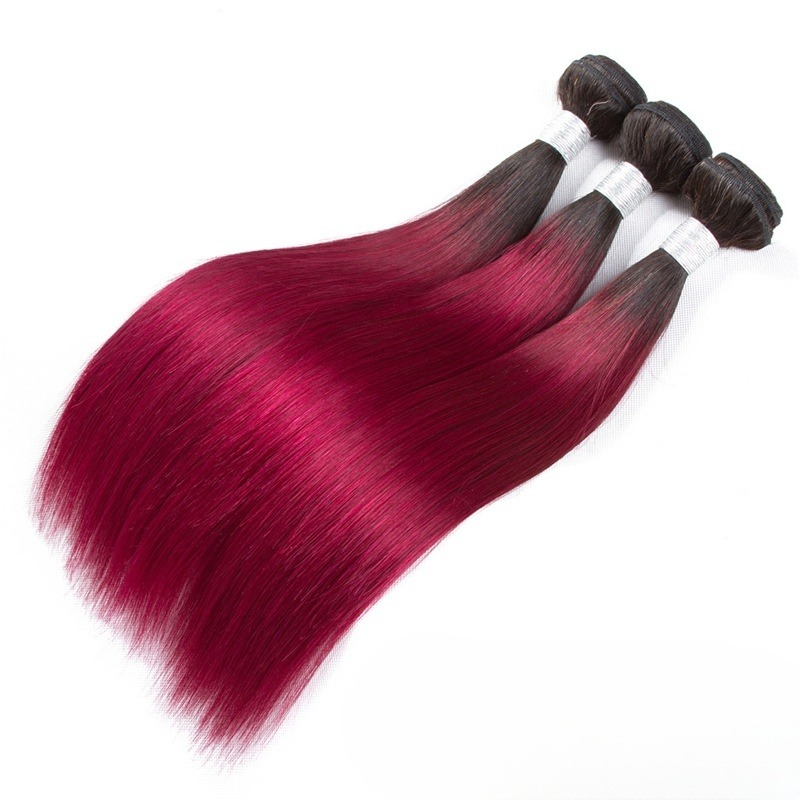 T1B/bug burgundy ombre bundles human hair straight