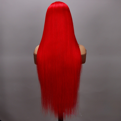 RED# straight lace frontal human hair wig