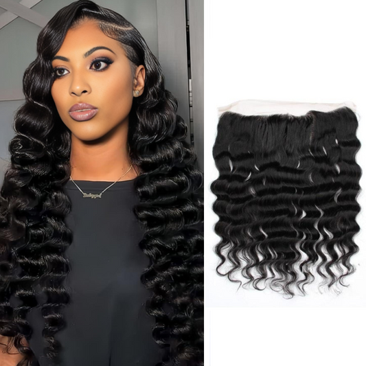 13*4 deep wave lace frontal remy human hair